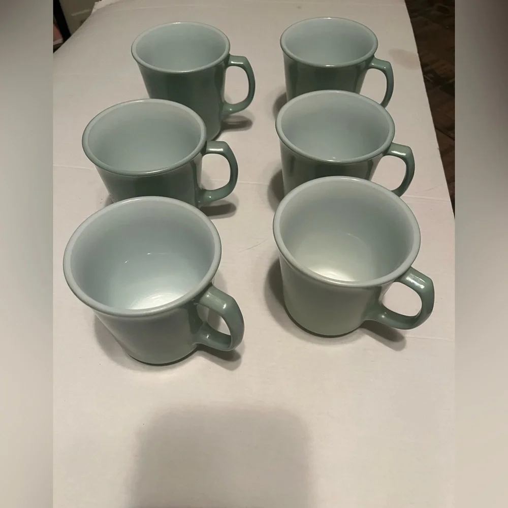 Vintage teal Pyrex coffee cups. Set of six. - Picture 2 of 3